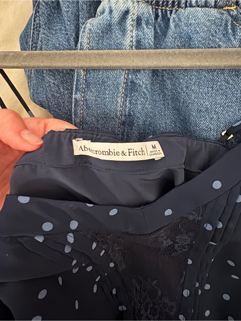 Abercrombie & Fitch Navy Polka Dot Lace Slip Dress - Picture 3 of 3